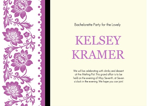 Purple Floral Lace Bachelorette Party Invitation