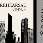 Black White and Gray City Skyline Rehearsal Dinner Invitation