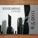 Black White and Gray City Skyline Rehearsal Dinner Invitation