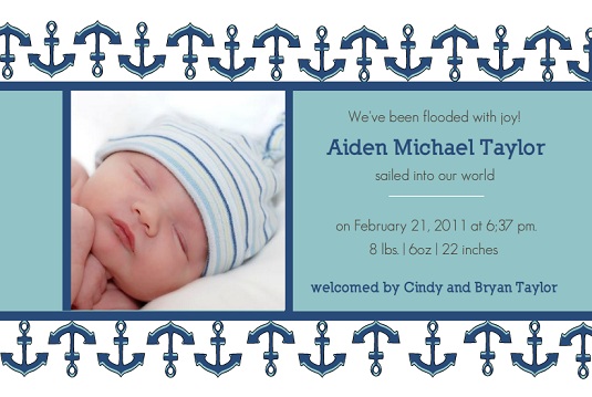 Blue Anchors Boy Baby Announcement