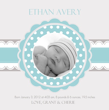 Blue Doily Boy Birth Announcement