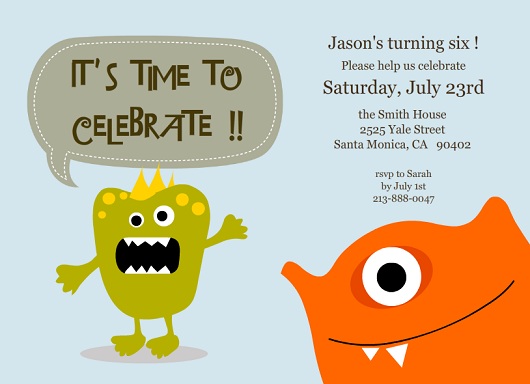 Light Blue Cute Monsters Kids Birthday Party Invitation