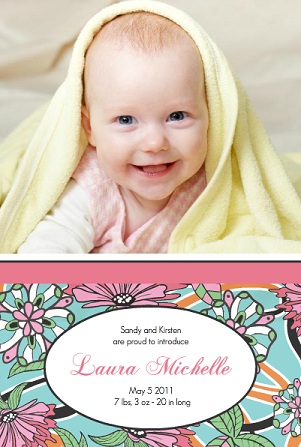 Pink Floral Girl Baby Announcement