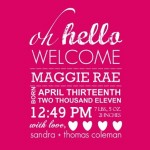 Pink Typographic Baby Girl Announcement