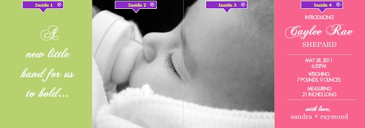 Diamond Pink and Green Photo Girl Baby Announcement