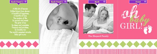 Diamond Pink and Green Photo Girl Baby Announcement