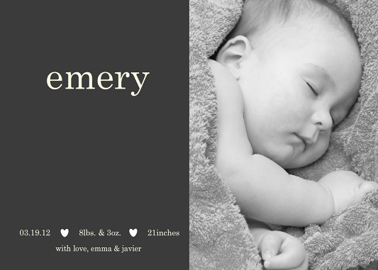 Gray with Hearts Photo Boy Baby Announcement
