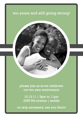 Green and Gray Ten Year Wedding Anniversary Party Photo Invitation