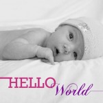 Pink and Purple Hello World Photo Girl Baby Announcement