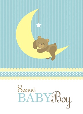 Bear On Moon Baby Blue Baby Shower Invite Bear On Moon Baby Blue Baby Shower Invite