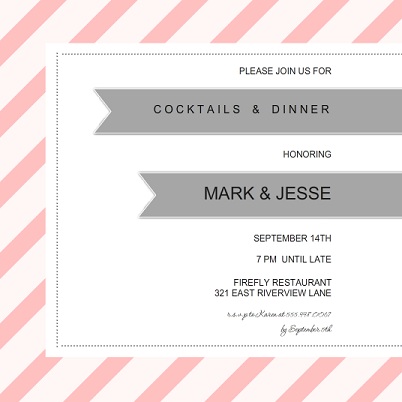 Pink Diagonal Stripes With Gray Ribbon Bridal Shower Invite Pink Diagonal Stripes With Gray Ribbon Bridal Shower Invite