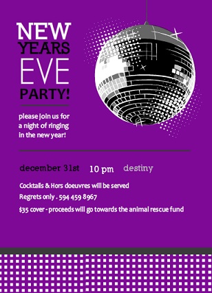 Purple Disco Party New Years Invitation Purple Disco Party New Years Invitation