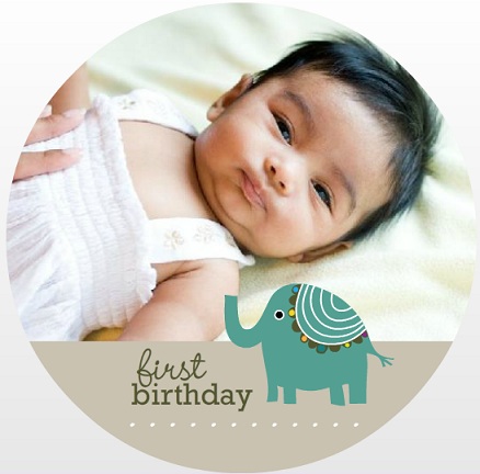 Elephant First Birthday Party Circle Invite