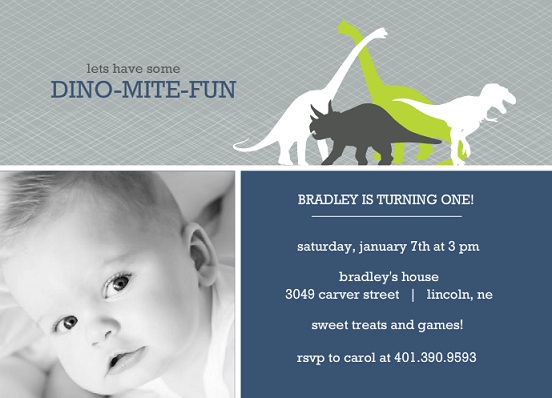 Navy And Gray Dinosaur 1st Birthday Invitation