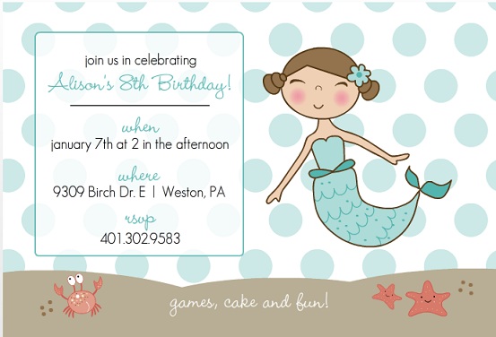 Blue Mermaid And Dots Kids Party Invitation Blue Mermaid And Dots Kids Party Invitation