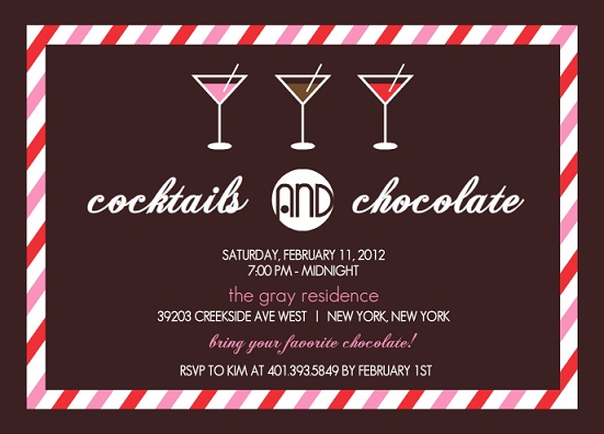 Cocktails And Chocolate Martini And Stripes Valentines Day Party Invitation Cocktails And Chocolate Martini And Stripes Valentines Day Party Invitation