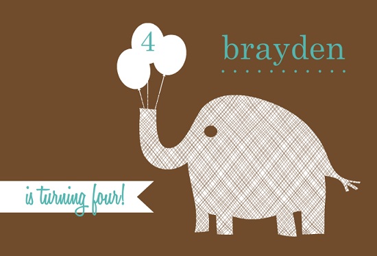 Textured Brown Elephant Birthday Party Invitation Textured Brown Elephant Birthday Party Invitation