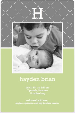 Green And Grey Quilted Baby Announcement Green And Grey Quilted Baby Announcement