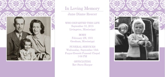 White Flourish And Lavender (Set) Memorial Card Inside