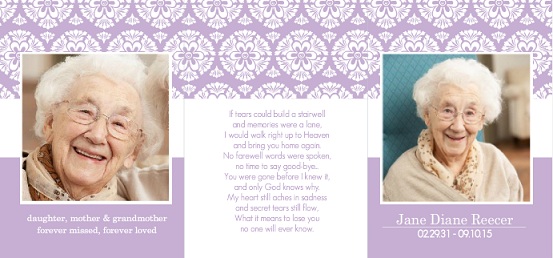 White Flourish And Lavender (Set) Memorial Card