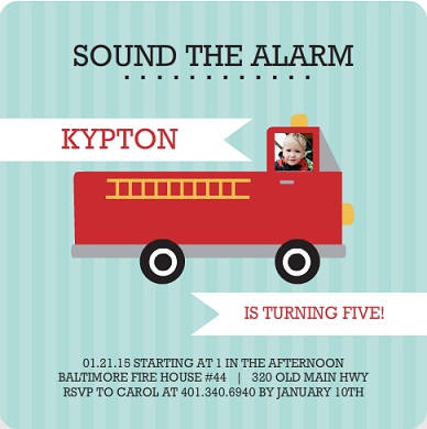 Sound The Alarm Fire Truck Birthday Party Invitation