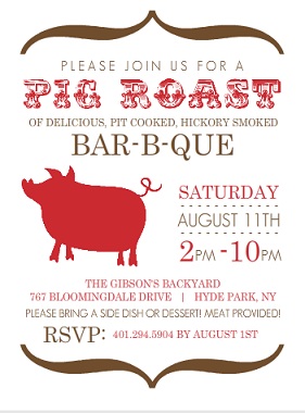 Modern Brown And Red Pig Roast Bbq Invite