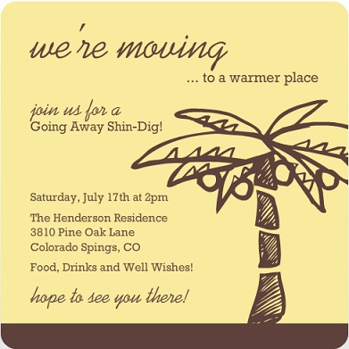 Yellow And Brown Palm Tree Going Away Invitation