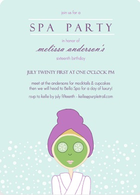 Aqua Spa Girl Birthday Party Invitation Aqua Spa Girl Birthday Party Invitation