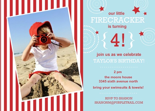 Blue And Red Stars And Stripes Fourth Of July Birthday Party Invitation
